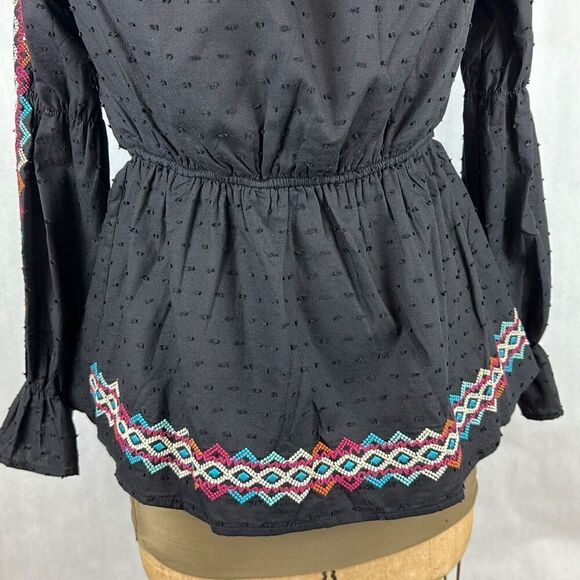 NWT Savanna Jane Off Shoulder Blouse Top Shirt Size Medium Black Long Sleeve Ruf - Picture 3 of 12